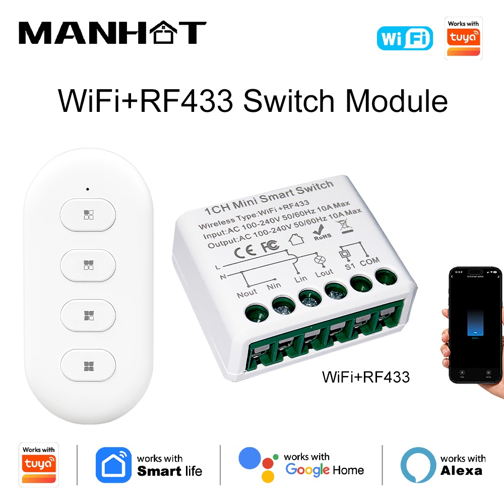Smart Home Diy - สวิตช์ไฟอัจฉริยะ Tuya WIFI 10A พร้อมรีโมทคอนโทรล RF433