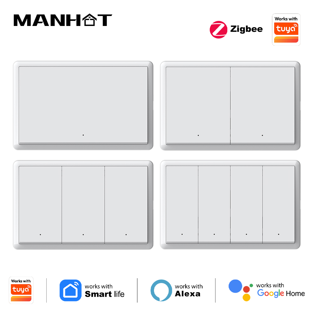 Smart Home Lighting - สวิตช์อัจฉริยะ Manhot Zigbee ไม่ต้องใช้สายกลาง ไม่ต้องใช้คาปาซิเตอร์ สวิตช์ไฟแบบติดผนัง