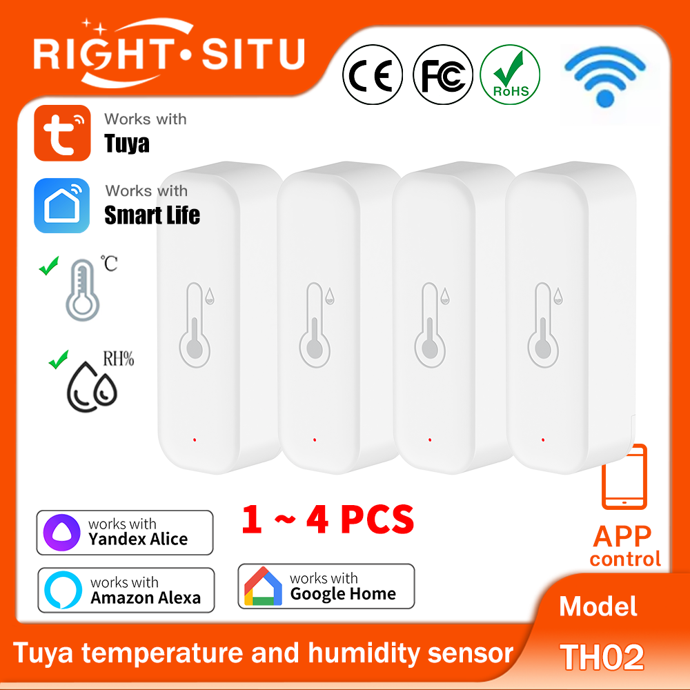 Smart Home Yandex - 1~4 ชิ้น เซ็นเซอร์วัดอุณหภูมิและความชื้นแบบ Tuya WiFi ควบคุมผ่านแอป