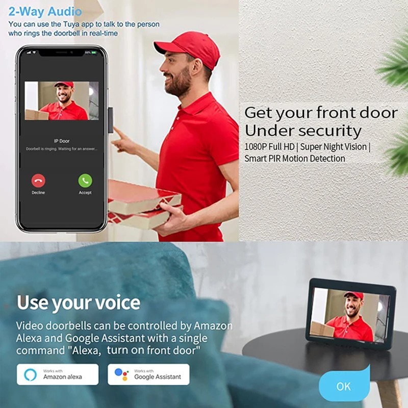 ทูยา 1080P วิดีโอออดแบบ Wifi ห - Smart Home Video Doorbell App บทวิจารณ์และราคา